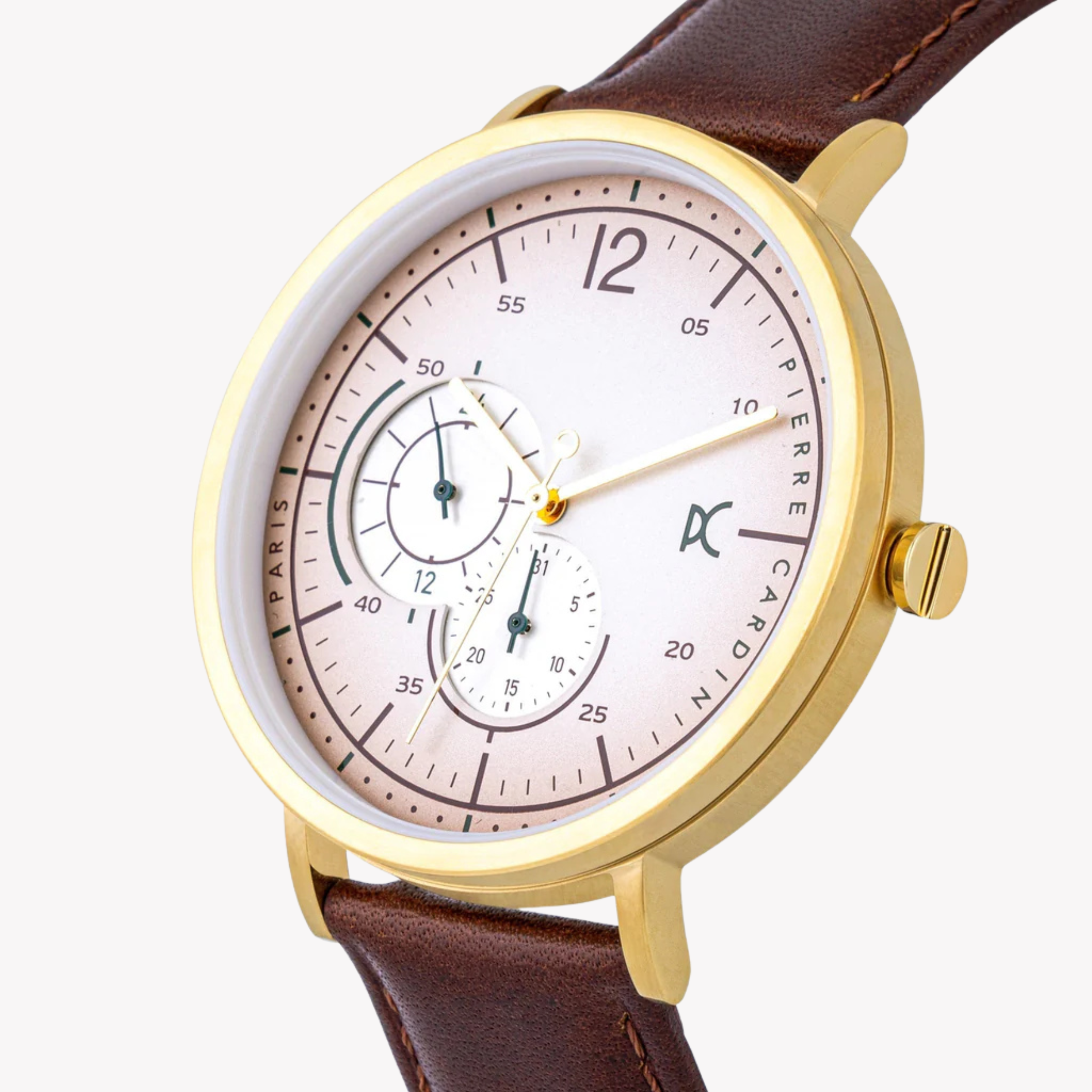 Pierre Cardin Men's Brown Leather Watch, Beige Dial | Cbn.3022