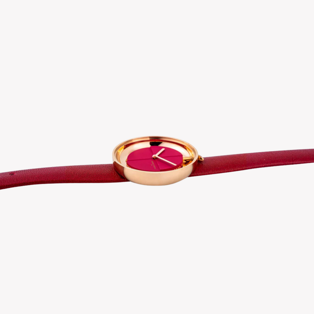 Pierre Cardin Women's Red Leather Watch, Rose Gold Case | Cma.0007