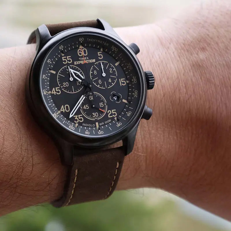 Timex Men's Brass Black Dial, Brown Leather Strap | T49905