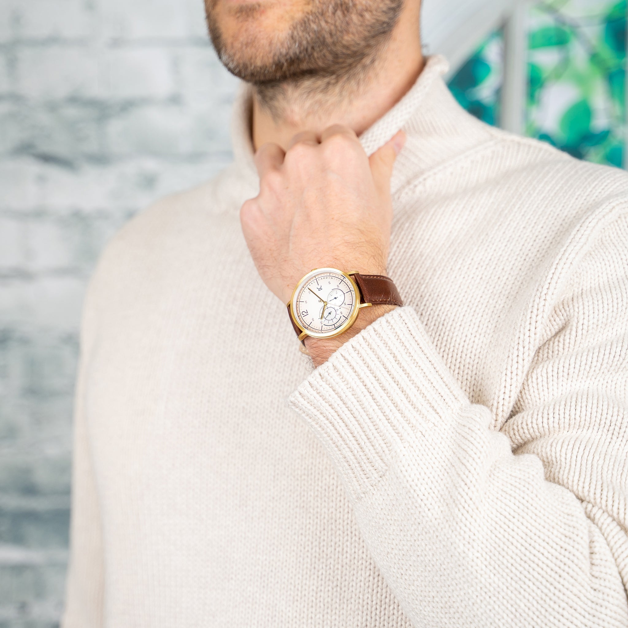 Pierre Cardin Men's Brown Leather Watch, Beige Dial | Cbn.3022
